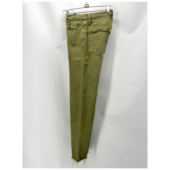 Re/Done 70s High Rise Stove Pipe Jeans Size 25 Green Ankle Straight Raw Hem Prep - Picture 8 of 12